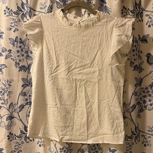 SHEIN White Textured Ruffle Neck Blouse